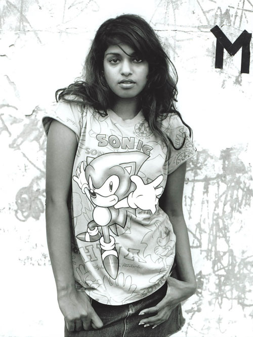 MIA, who might be famous, in a Sonic shirt
